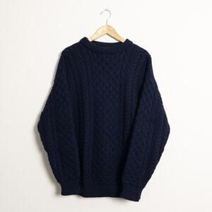 Vintage John Molloy Navy Blue Cable Knit Fisherman Sweater XL